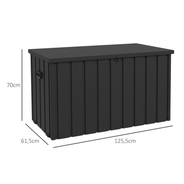 Baú de Armazenamento Exterior em Aço com 4 Rodas 2 Pegas e Tampa com Ranhura para Cadeado 125,5x61,5x70 cm Cinzento Escuro