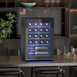 Frigorífico para Vinhos 20 Garrafas com Compressor, Porta Anti - UV, 5 - 18 °C, Painel Tátil, Luz LED, 39 dB, Preto