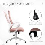 Cadeira de Escritório Ergonómica com Altura Ajustável Função de Inclinação e Encosto Alto 62x56x110 - 119,5 cm Rosa