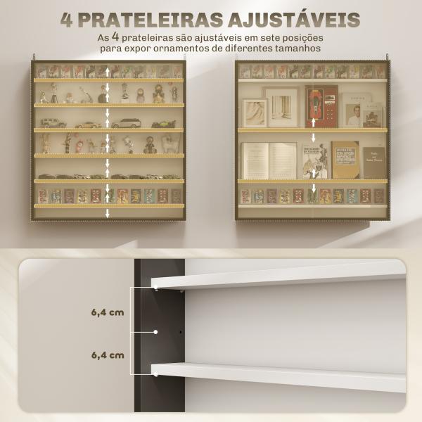 Vitrina de Parede em Madeira com Prateleiras Ajustáveis e 2 Portas Deslizantes de Vidro 80x9,5x83 cm Preto