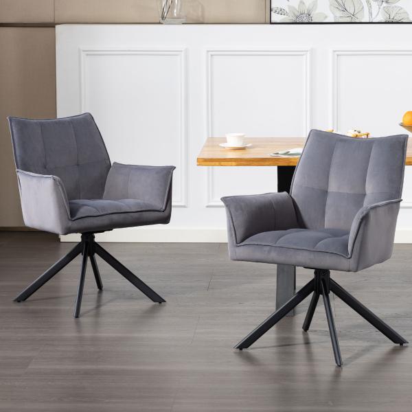 Conjunto de 2 Cadeiras de Refeição Giratórias 360° Estofado Estofamento em Veludo Pés em Aço 63x64x85 cm Cinza