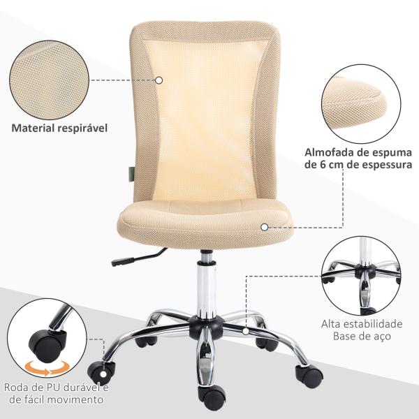Cadeira de Escritório de Malha Cadeira de Escritório Giratória sem Apoio para os Braços com Altura Ajustável Carga Máxima 100 kg para Escritório Dormitório 43x56x90 - 100 cm Bege