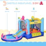 Castelo Insuflável com Escorrega Trampolim e Piscina para Crianças acima de 3 Anos Inclui Insuflador e Bolsa de Transporte para Interior e Exterior 360x175x180cm Multicor