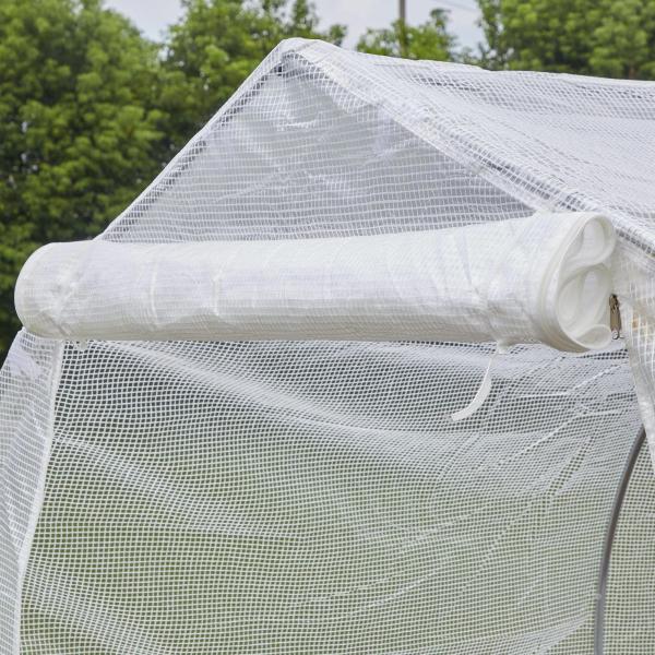 Estufa Tipo Túnel 400x200x200cm Estufa de Jardim com 6 Janelas Transpiráveis e Portas Enrolável com Zíper para Cultivo de Plantas e Verduras Branco
