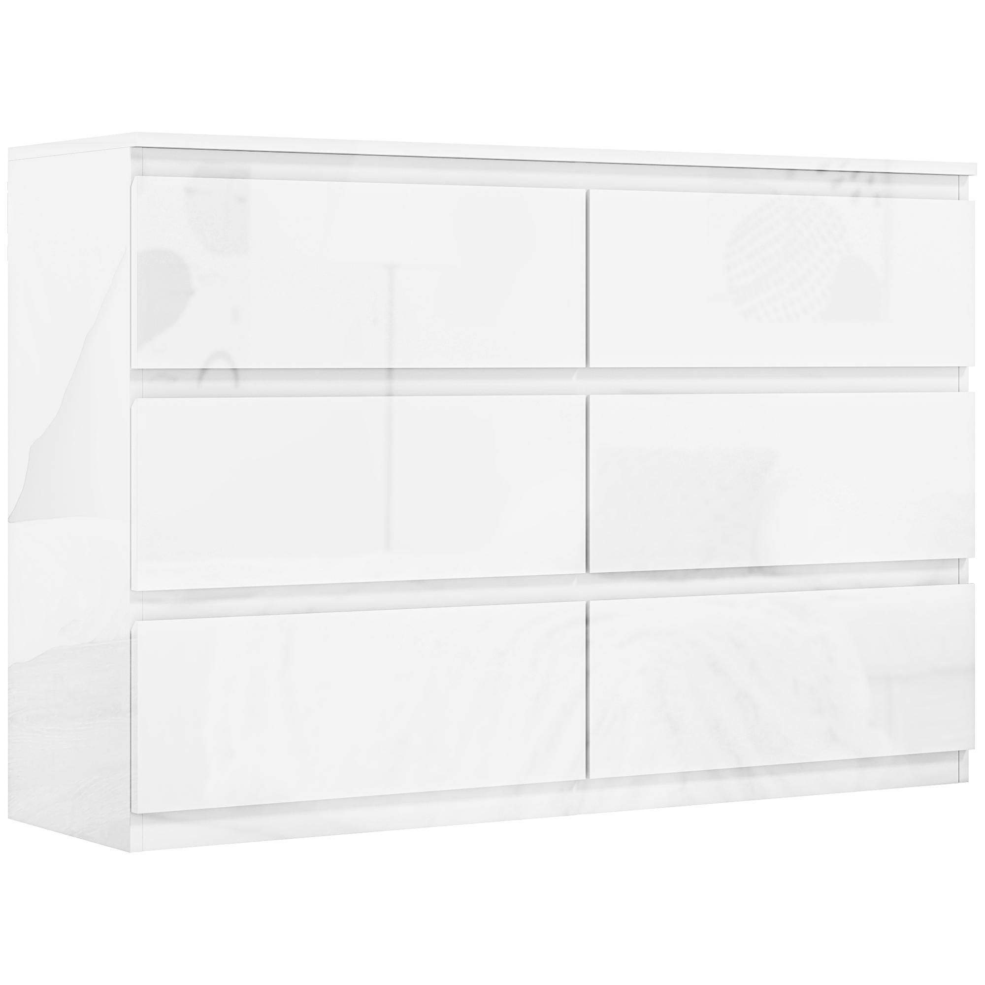 Cómoda com 6 Gavetas de Madeira Cómoda de Dormitório Cómoda Branca Estilo Moderno 112x34x75 cm Branco Brilhante