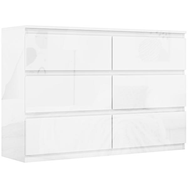 Cómoda com 6 Gavetas de Madeira Cómoda de Dormitório Cómoda Branca Estilo Moderno 112x34x75 cm Branco Brilhante