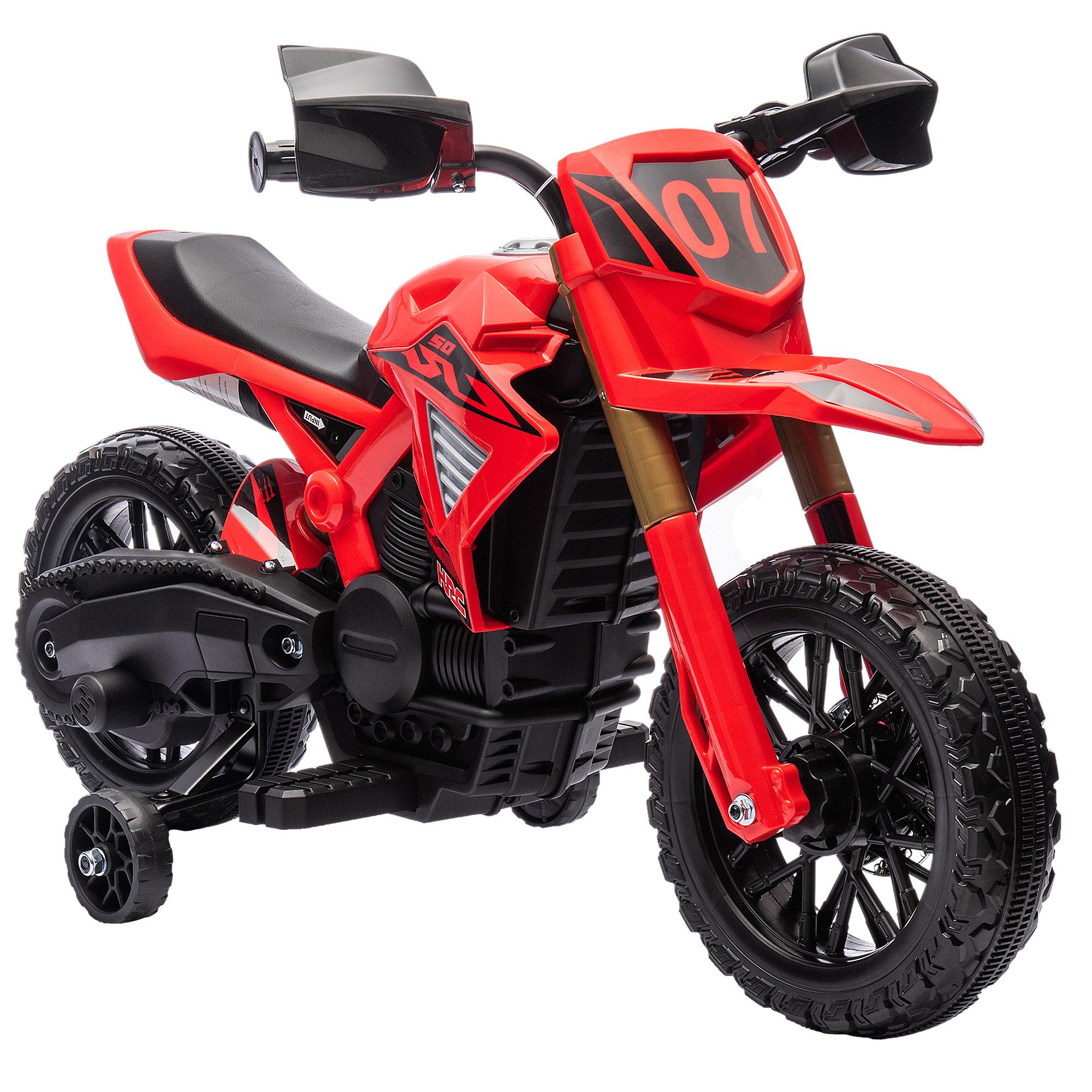 Mota Elétrica para Crianças Moto a Bateria para Crianças 6V com Rodas de Treino e Buzina 105x57x62 cm Vermelha