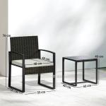 Conjunto de Móveis de Exterior de 3 Peças em Vime PE com Cadeiras Mesa de Vidro Temperado e Almofadas Marrom e Creme