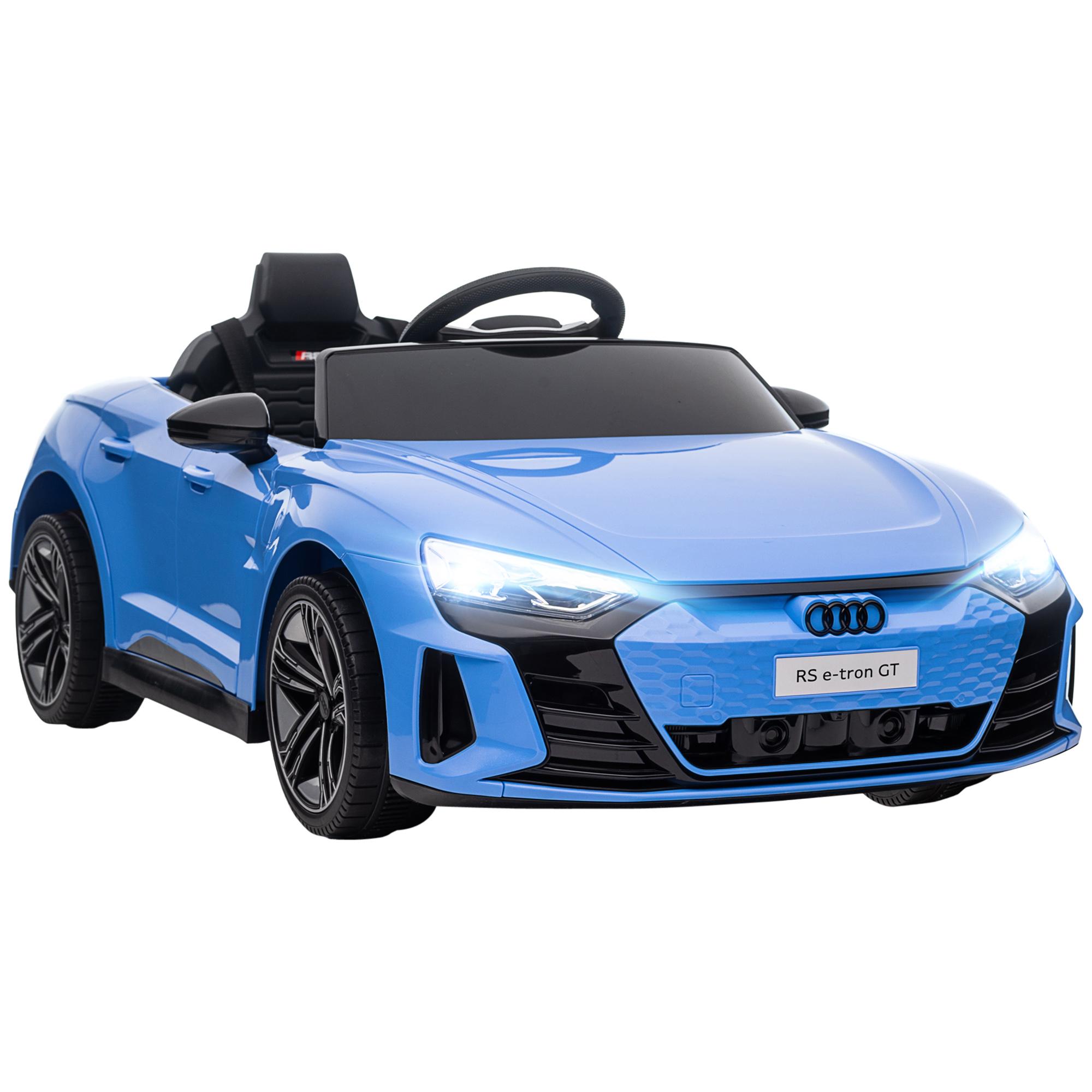 Carro Elétrico AUDI RS E - Tron GT 12V com 2 Motores Controlo Remoto Faróis LED Buzina Música USB 3 - 5km/h 103x58x41cm Azul