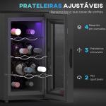 Cave para Vinhos com Refrigeração Termoelétrica Dupla Temperatura Ajustável 8 - 18℃ Porta de Vidro Anti - UV Ecrã LED Tátil Luz Interior 26,5x51,5x47,5 cm Preto
