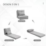 Sofá - Cama Individual Dobrável Revestido em Linho com Encosto Ajustável 5 Posições 1 Almofada Cinzento Claro