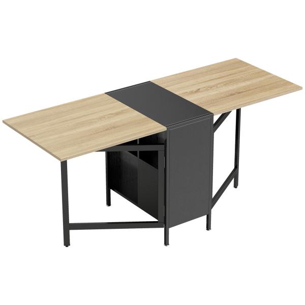 Mesa de Cozinha Dobrável com Arrumação Mesa de Refeição Compacta com 4 Prateleiras 169x60x75 cm Madeira e Preto