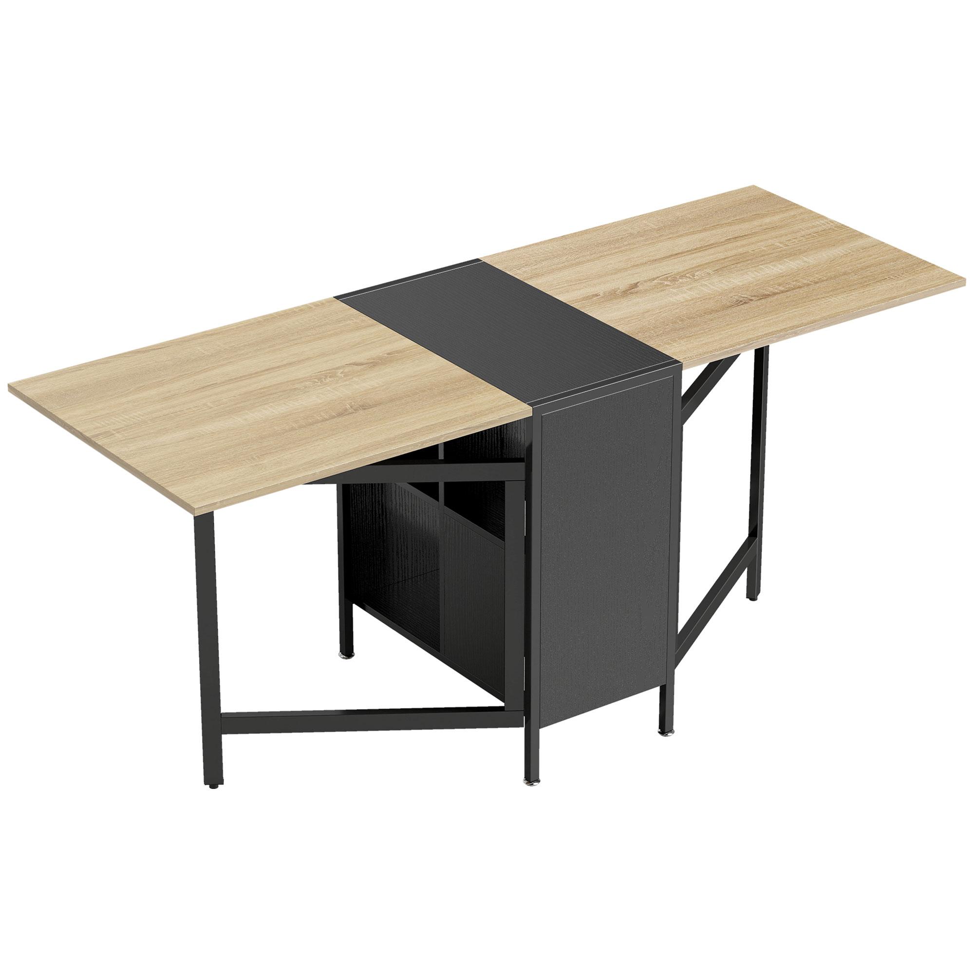 Mesa de Cozinha Dobrável com Arrumação Mesa de Refeição Compacta com 4 Prateleiras 169x60x75 cm Madeira e Preto