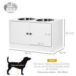 Comedouro Elevado para Cães Grandes com 2 Tigelas de 2000ml de Aço Inoxidável 2 Portas e Armazenamento 60x30x35,5cm Branco