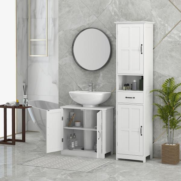 Móvel para Lavatório Pousar Armário para Casa de Banho com 2 Portas e Prateleira Interior Ajustável 60x30x60 cm Branco