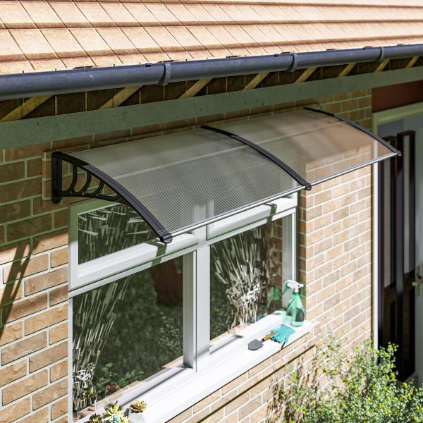 Marquise para Portas e Janelas 195x75cm Marquise com Proteção para Sol e Chuva com Painéis de Policarbonato Transparente