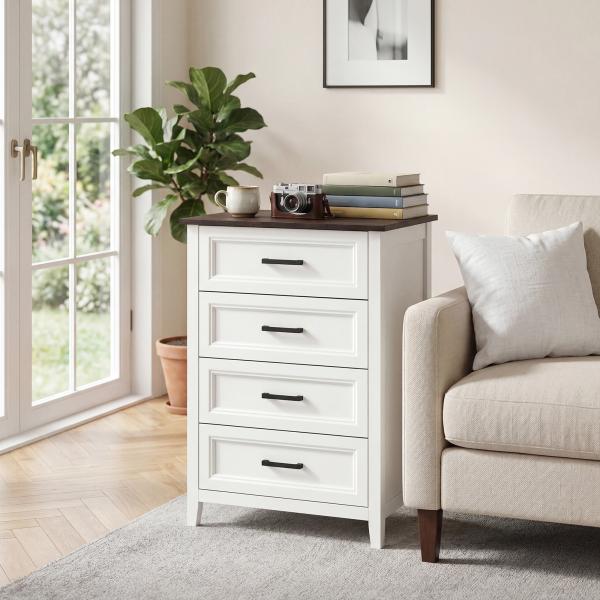 Cómoda 4 Gavetas Cómoda de Dormitório Estreita e Alta com Bancada com Efeito Madeira 60x35x87 cm Branco