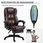 Cadeira de Escritório e Giratória Cadeira de Escritório com Altura Ajustável 6 Pontos de Massagem Controle Remoto e Apoio para os Pés Retrátil 68,5x68,5x119 - 127cm Marrom