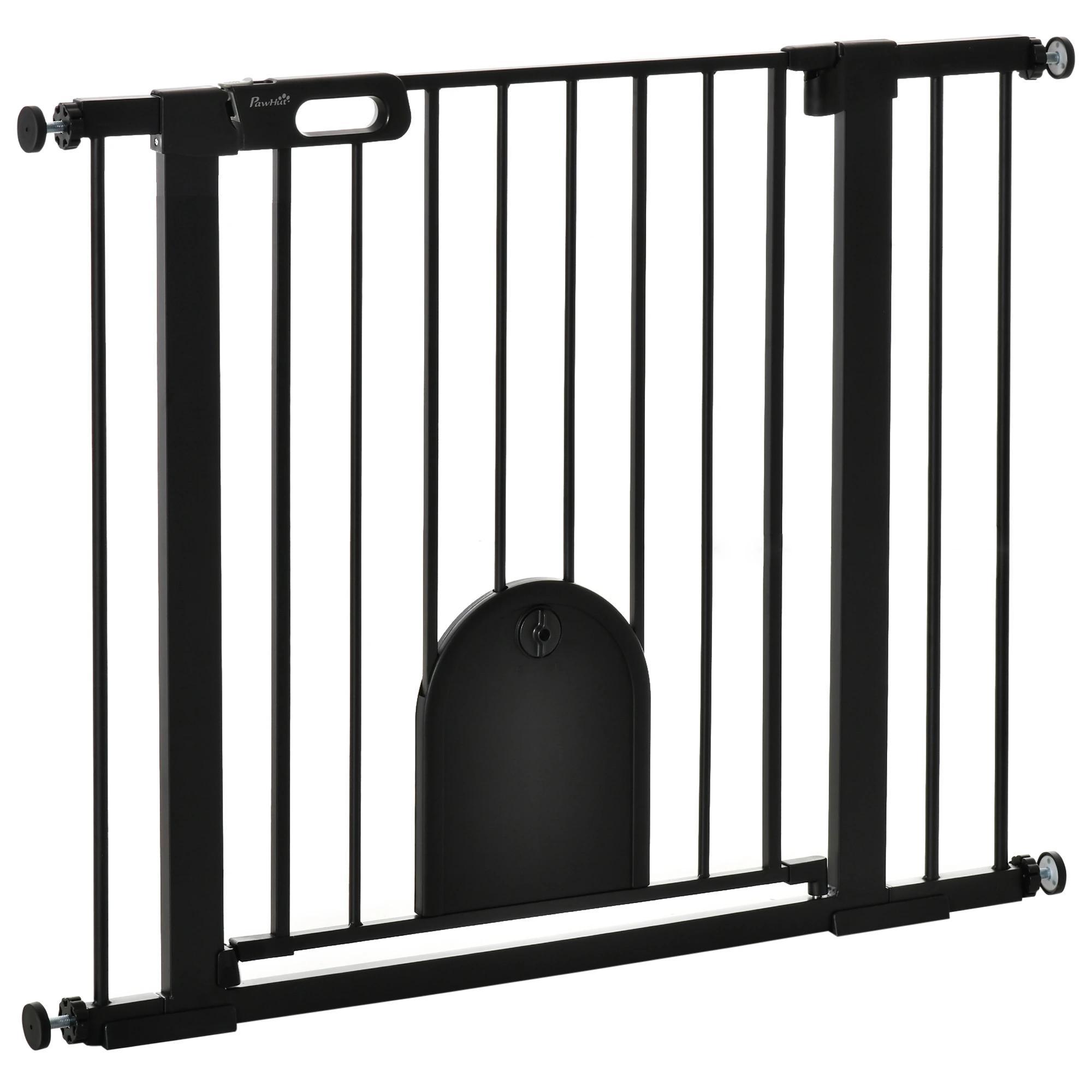 Barreira de Segurança de Cães Animais de Estimação para Escadas e Portas 75 - 103cm com 2 Extensões Fechamento Automático e Sistema de Duplo Bloqueio Aço Preto