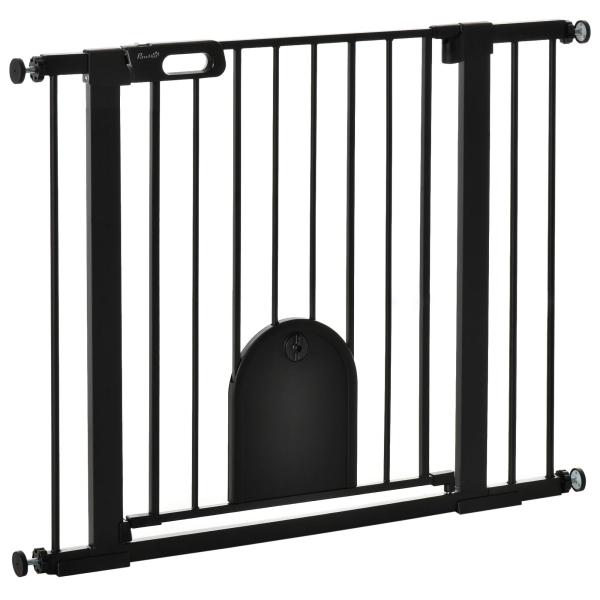 Barreira de Segurança de Cães Animais de Estimação para Escadas e Portas 75 - 103cm com 2 Extensões Fechamento Automático e Sistema de Duplo Bloqueio Aço Preto