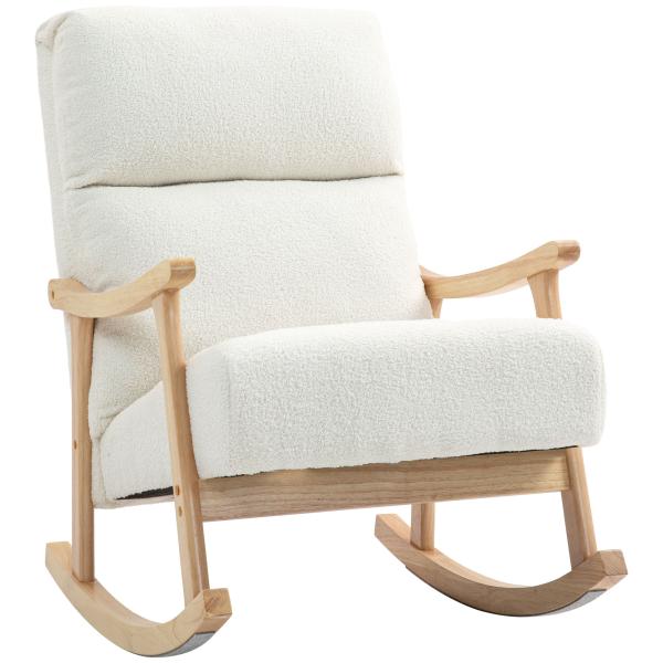 Poltrona Baloiço Moderna em Borrego com Apoio para os Braços de Madeira de Faia Poltrona de Amamentação 65x90x98 cm Creme
