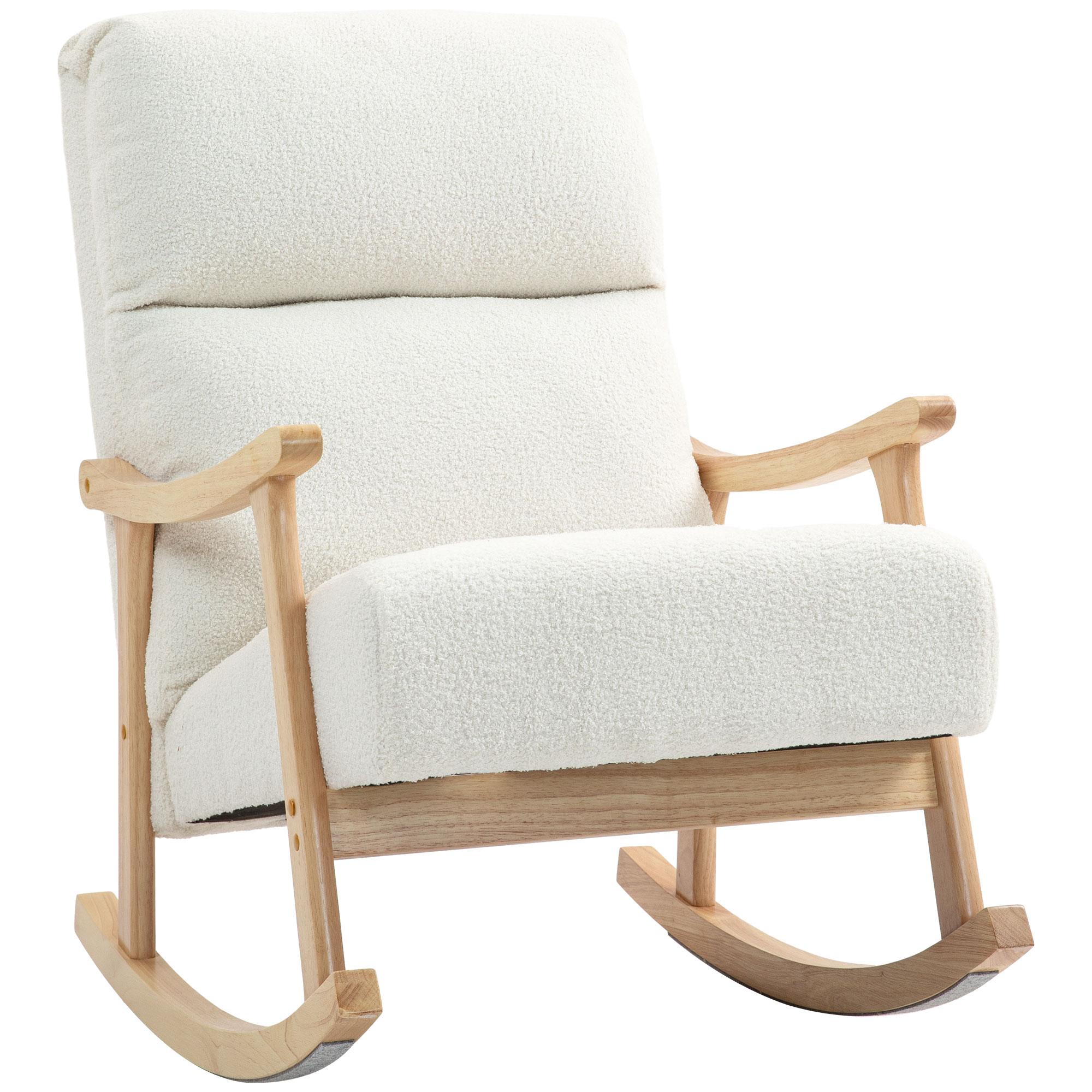 Poltrona Baloiço Moderna em Borrego com Apoio para os Braços de Madeira de Faia Poltrona de Amamentação 65x90x98 cm Creme