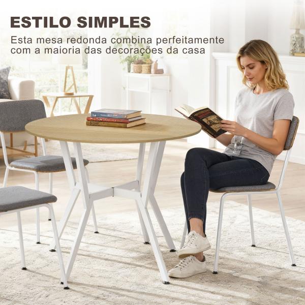 Mesa de Refeição Redonda Mesa de Jantar Estilo Industrial com Bancada de Madeira e Estrutura de Aço Ø90x76 cm Madeira e Branco