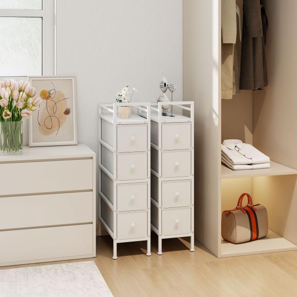 Móvel de Arrumação Estreito com 4 Gavetas de Tecido para Espaços Pequenos 20x43x81,5 cm Branco