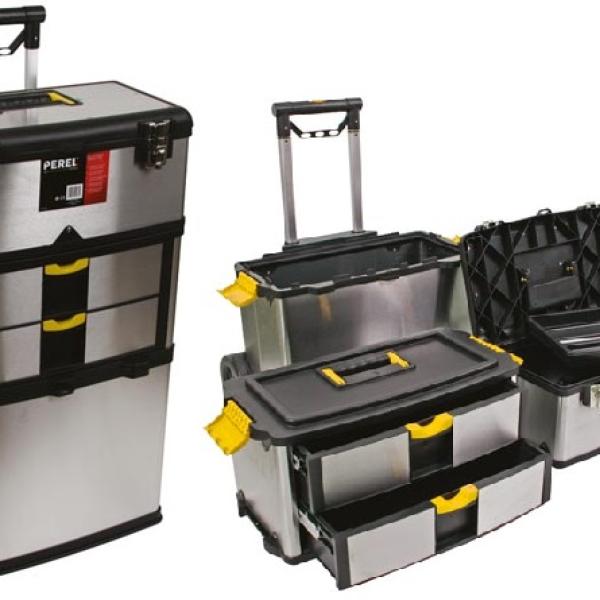 Mala de Transporte Aço Inoxidável com Rodas (570 x 354 x 830mm) p/ Ferramentas - PEREL