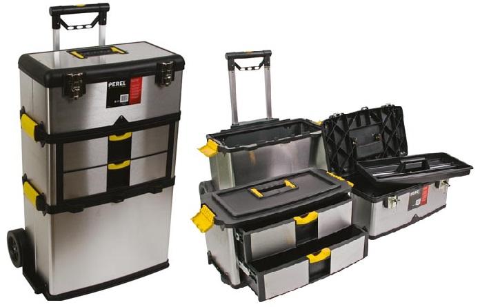 Mala de Transporte Aço Inoxidável com Rodas (570 x 354 x 830mm) p/ Ferramentas - PEREL