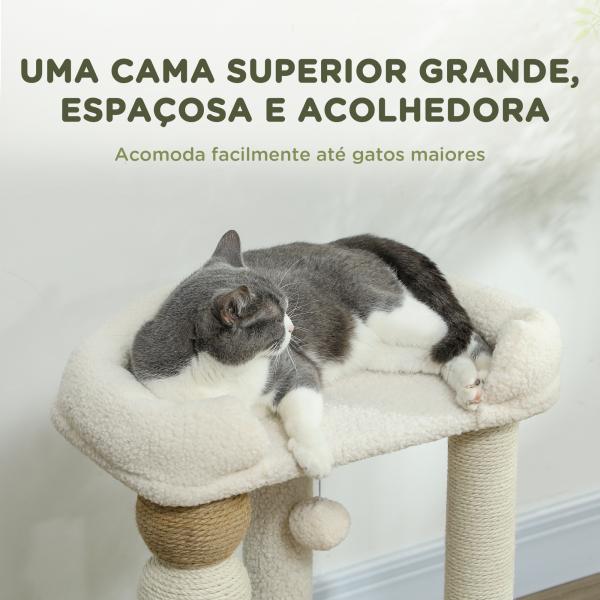 Arranhador para Gatos Arranhador para Gatos com Estofado em Borrego Plataformas Bola Suspensa e Poste de Juta 48,5x40x76 cm Bege
