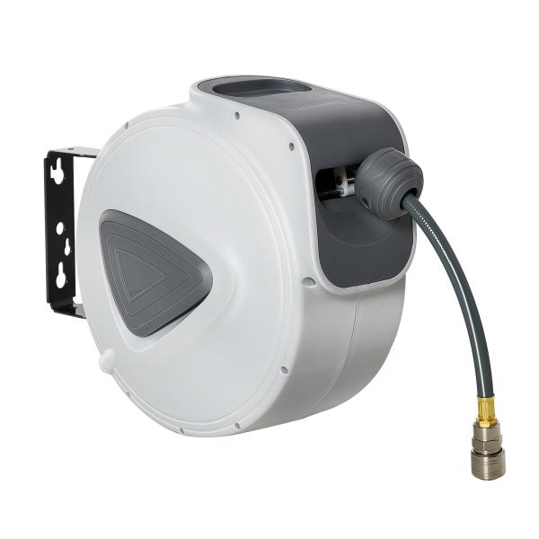 Carretel de Mangueira de Ar Comprimido Automático 20 m Conector de 1/4'' BSP Suporte de Parede Giratório 180° Cinzento