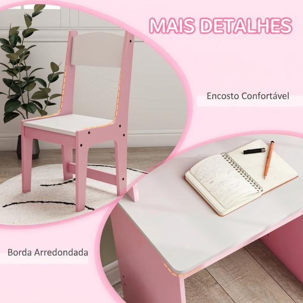 Secretária e Cadeira Infantil com Arrumação para Estudo, Leitura e Brincadeiras Rosa