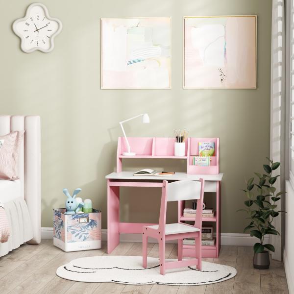 Secretária e Cadeira Infantil com Arrumação para Estudo, Leitura e Brincadeiras Rosa