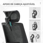 Cadeira de Escritório de Malha Confortável Giratória com Altura e Apoio para a Cabeça Ajustáveis Apoio Lombar Preto 60x61x104,5 - 121,5 cm
