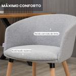 Cadeira de Sala de Jantar Estofada em Linho Sintético com Apoio para os Braços e Pés de Madeira 57x56x72cm Cinza