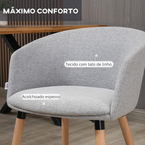 Cadeira de Sala de Jantar Estofada em Linho Sintético com Apoio para os Braços e Pés de Madeira 57x56x72cm Cinza