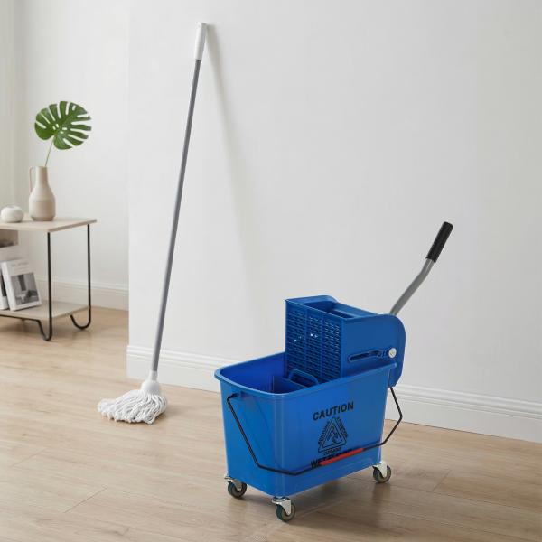 Balde de Limpeza com Escorredor, Painel Separador e Rodas Capacidade de 20L para Limpeza Doméstica 45x26,5x70 cm Azul