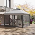 Tenda Dobrável 3,26x3,26x2,72 m com Altura Ajustável 4 Painéis de Malha Proteção UV30+ e Bolsa de Transporte Cinza