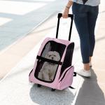 Transportadora 2 em 1 para Animais de Estimação Mochila ou Carrinho de Viagem para Cães e Gatos com 2 Rodas Alça Retrátil de Alumínio e Bolso de Armazenamento 42x25x55cm Rosa