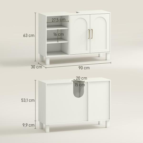 Móvel para Lavatório Suspenso Móvel para Casa de Banho Moderno com 2 Portas e Prateleiras Ajustáveis 90x30x63 cm Creme