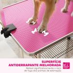 Mesa de Tosquia para Cães Dobrável Mesa de Higiene com Prateleira Metálica Superfície Antiderrapante 107x60x164 cm, Rosa