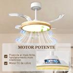 Ventoinha de Teto com Luz LED 80 W Motor DC Reversível Controlo Remoto 6 Velocidades Temporizador Ø95 cm Branco e Madeira