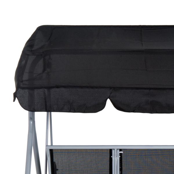 Baloiço de Jardim Exterior de 3 Lugares com Toldo Ajustável, Encosto Respirável e Estrutura Metálica para Terraço e Varanda, Suporta até 240 kg, 171x108x150 cm, Preto