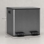 Caixote do Lixo de Cozinha em Aço Inoxidável com 2 Compartimentos 2x15L, Pedal, Tampas de Fecho Suave e Baldes Amovíveis - Preto