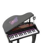 Piano para Crianças com 37 Teclas Microfone Banco Luzes 22 Músicas e Entrada para MP3 e USB 48x39x69 cm Preto