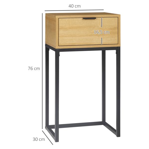 Mesa Consola com Gaveta Consola Moderna Mesa de Entrada com Pés de Aço 40x30x76 cm Madeira e Preto