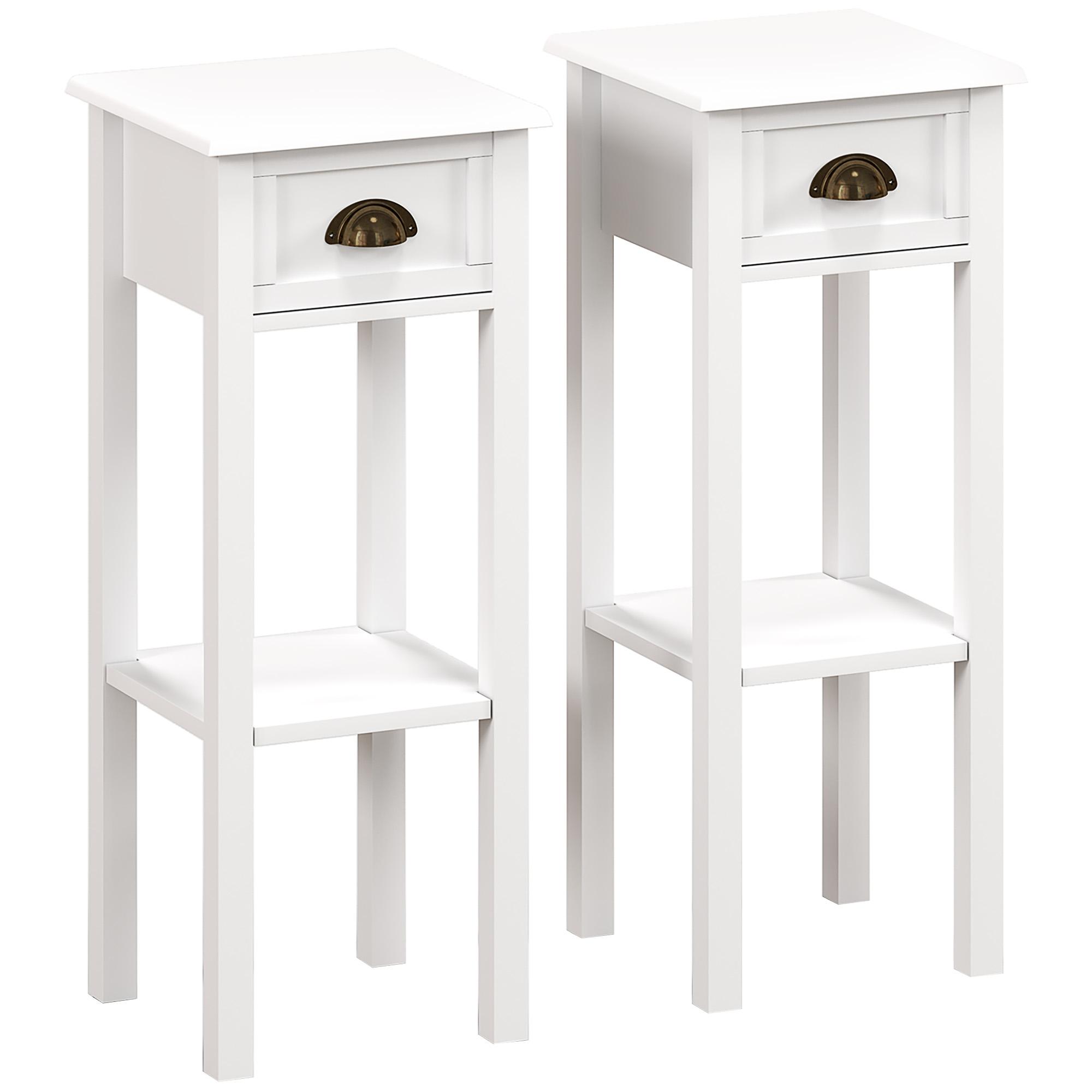 Conjunto de 2 Mesas Auxiliares Mesas de Cabeceira com Gaveta e Prateleira de Armazenamento para Quarto 30x30x75 cm Branco