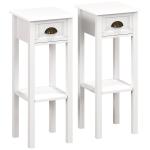Conjunto de 2 Mesas Auxiliares Mesas de Cabeceira com Gaveta e Prateleira de Armazenamento para Quarto 30x30x75 cm Branco