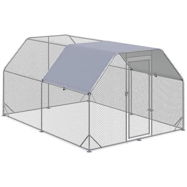 Galinheiro para Exterior Grande de Aço Galvanizado 280x380x195 cm Gaiola para Galinhas com Cobertura de Tecido Oxford Prata